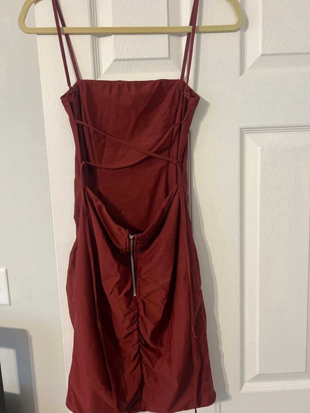 Tiger Mist Burgundy Strappy Mini Dress with Front Zip